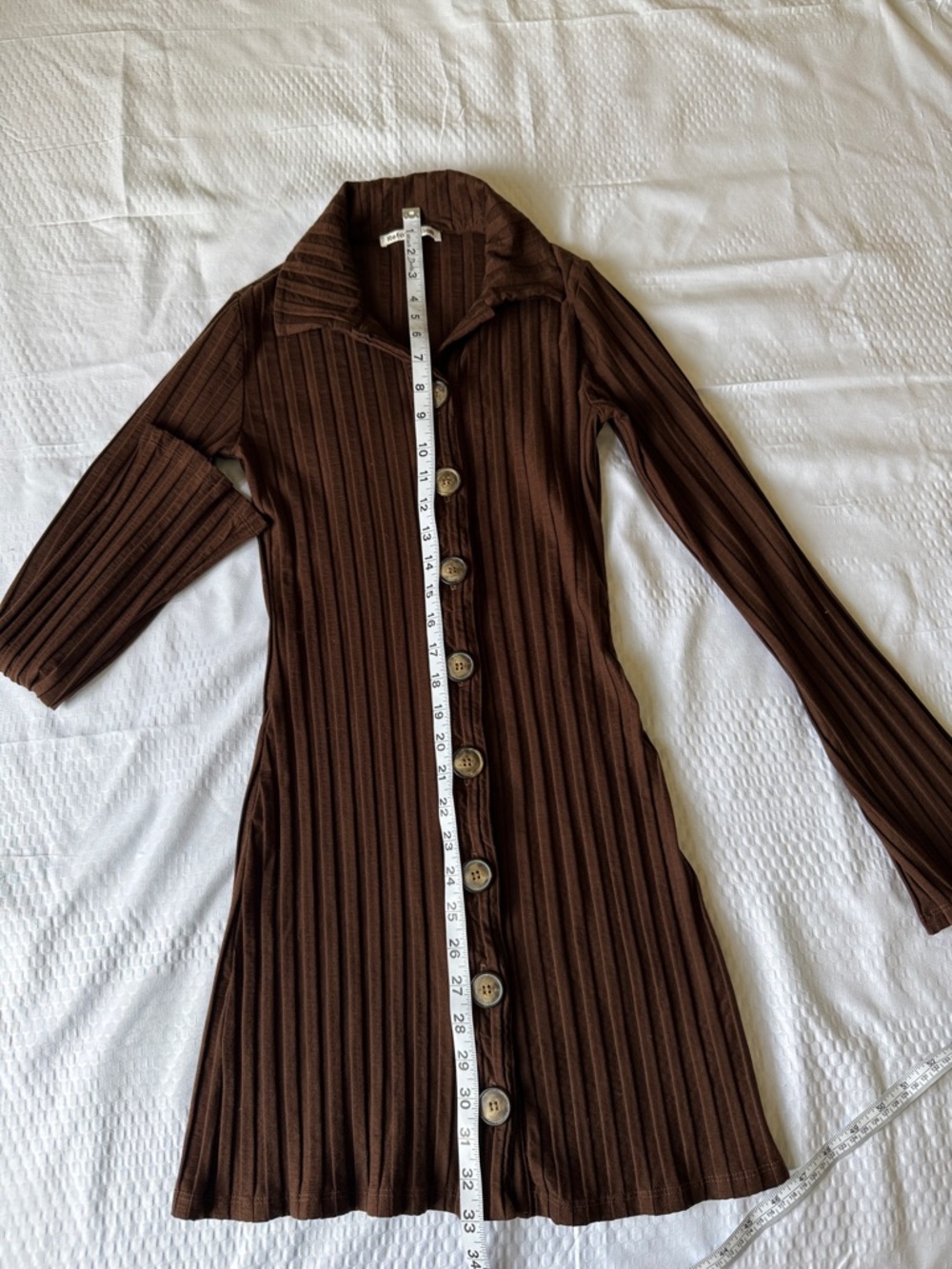 Reformation Chocolate Brown Ribbed Button-Down Mini Dress - Picture 9 of 10